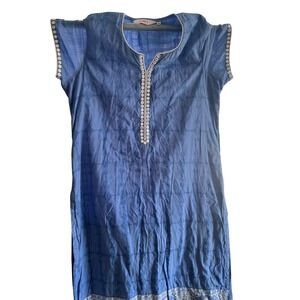 BIBA Womens Blue Embroidered‎ Dress Tunic Top Ladies